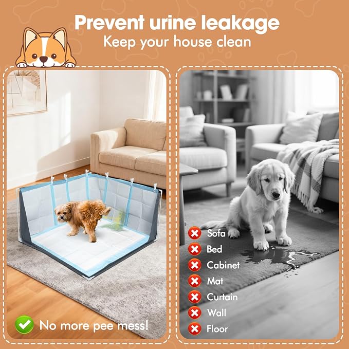 Dog Pee Pad Holder with High Walls with Pee Pads Clips | Waterproof Pee Pad Holder Foldable, Indoor Dog Potty Tray for Puppy & Large Dogs, Splash-Proof No Spill Pee Shield for Pets