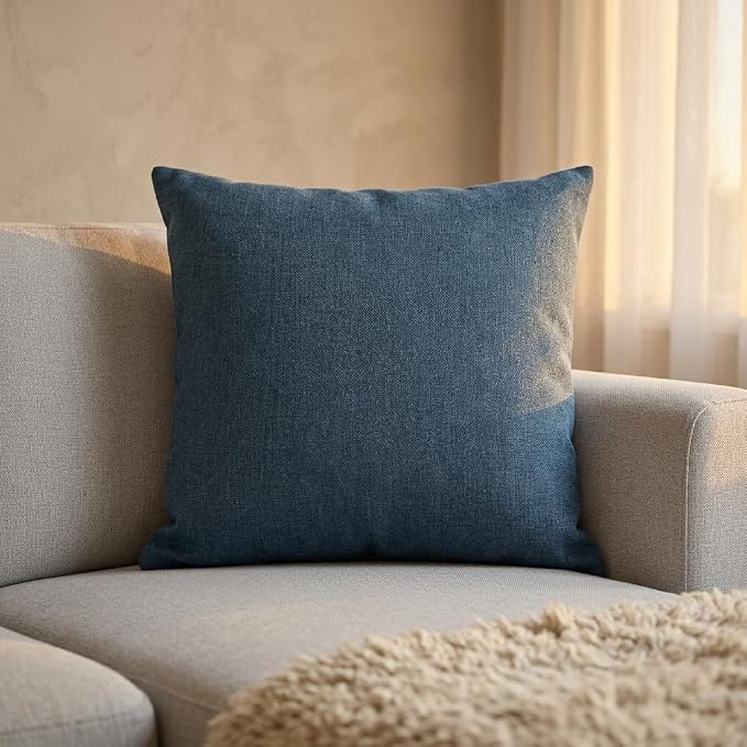 HOMSJUN Soft Resilience Throw Pillow Inserts with Solid Color Covers, Decorative Cushion for Sofa Couch Bedroom, 18 x 18 Inches, Dark Blue, 1 Pack