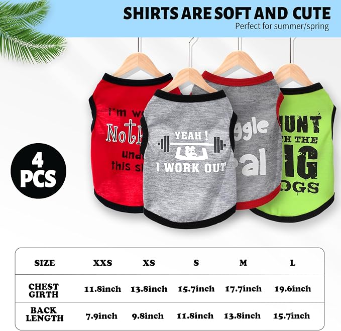 4 Pieces Dog Clothes for Small Dogs Boy Soft Dog Shirts Cute Chihuahua Yorkie Teacup Dog Clothes Pet Puppy Cat Tiny Dog Outfits (X-Small)