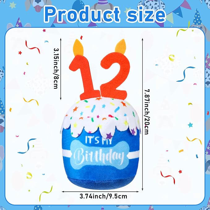 Dansydaisy Dog Birthday Cake Toy Squeaky Plush Gift,12th,Blue