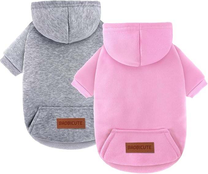 2 Pack Dog Hoodie Warm Hood Dog Sweater Cold Weather Small Dogs Sweatshirt Comfort Pet Clothes for Small Medium Dogs with Pockets Cats Chihuahua Clothes for Male Female Girl Boy Sporty Daily Wear