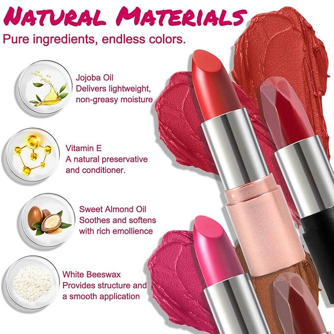 DIY Lipstick Making Kit- Natural Beeswax Based Lip Gloss & Matte Lip Gloss Making Kit, Craft Long-Lasting Matte & Velvet Lipsticks, Christmas Makeup Gift for Women, Girls & Beginners