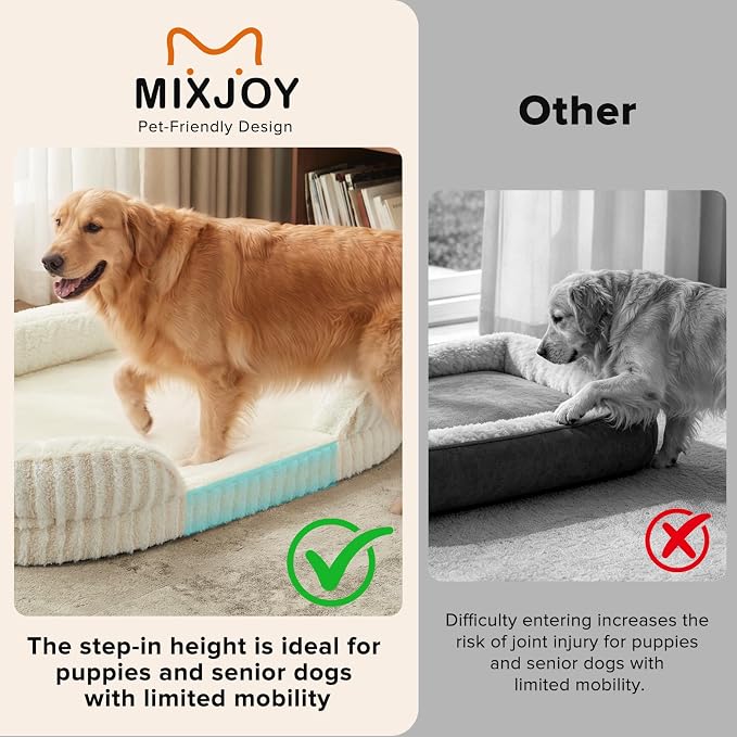 MIXJOY Orthopedic Dog Beds Medium Sized Dog,Medium Waterproof Oval Dog Bed with Removable Washable Cover,Egg-Crate Foam Big Pet Bed Couch Sofa with Bolster Sides,Non-Slip Bottom,M 28"X23",White
