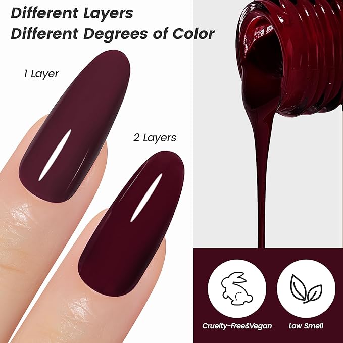 YTD Likomey Burgundy Red Gel Nail Polish,15ml Salon Home DIY Manicure and Pedicure Dark Cherry Red Fall Winter Soak Off UV Color Varnish,CS219