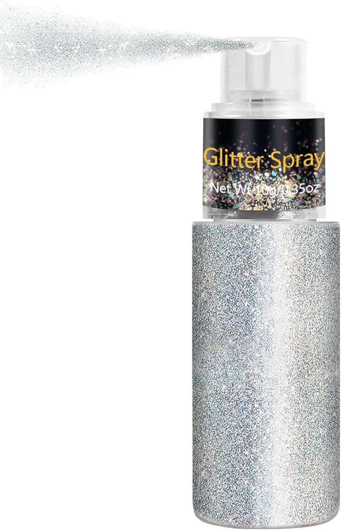 Hair and Body Glitter Spray, Holographic Glitter Highlighter Powder for Rumi Costume Cosplay Makeup, Face Body Clothes Shiny Glitter, Loose Shimmer Hairspray Festival Rave Prom Accessories (Silver)