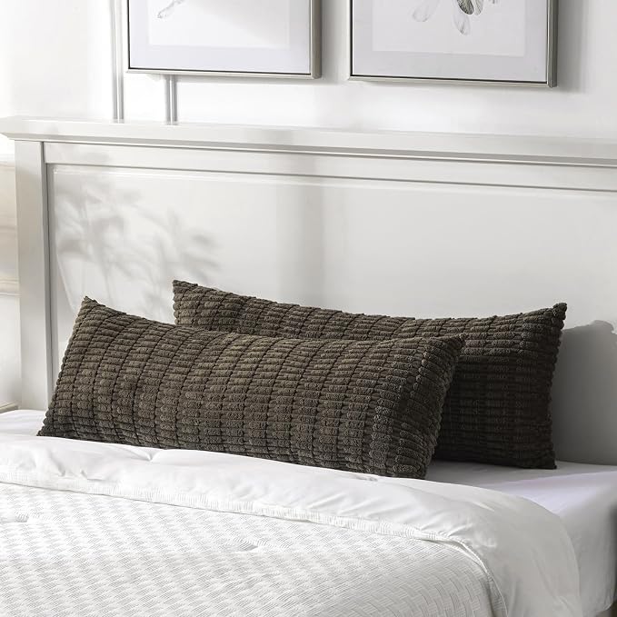 Fancy Homi Decorative Throw Pillow Covers for Bed Couch Bedroom Bench, Soft Corduroy Solid Pillow Case, Rustic Farmhouse Boho Room Decor,36" x 14" (Pack of 1),Dark Brown