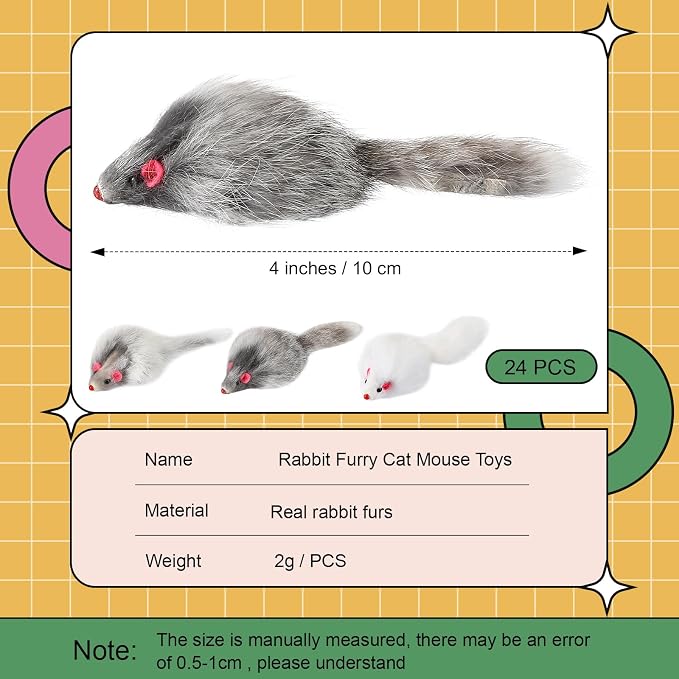 Hungdao 12 Pcs Fur Mice Cat Toys with Rattle Sound, White, Black, Gray