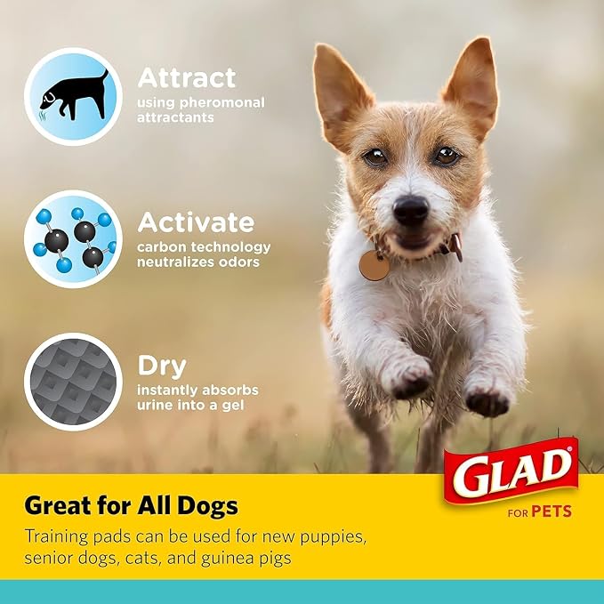 Glad for Pets Black Charcoal Puppy Pads, 17.5 x 23.5 Inch, 120 Count | Super-absorbent core, disposable design, 17.5x23.5 in, potty crate and indoor training