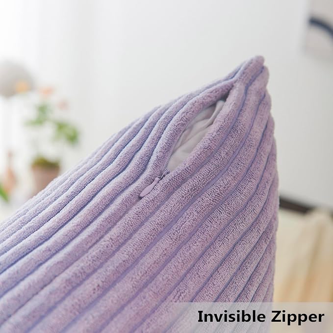 Home Brilliant Light Purple Throw Pillow Cover for Floor Solid Supersoft Corduroy Decorative Velvet Pillow Case for Bed, Lavender, 26x26 inches (66cm)