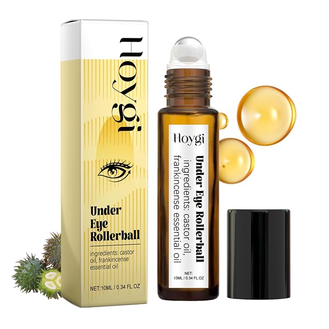 Castor Oil and Frankincense Eye Roller for Dark Circles, Puffy Eyes, and Wrinkles, Anti Aging Eye Serum Cream, 0.34 Fl Oz