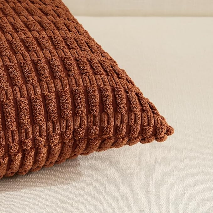 Fancy Homi 4 Packs Decorative Throw Pillow Covers for Living Room Couch Bed, Modern Farmhouse Boho Home Décor Accent Cushion Case, 22" x 22", Rust