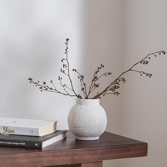 DN DECONATION Small Cute White Vase, Ceramic Flowers Vases for Home Decor | Modern Decorative Texture Vase, Flower Vase for Kitchen, Office, Living Room, Bookshelf, Farmhouse, Mantel, Table Centerpiece