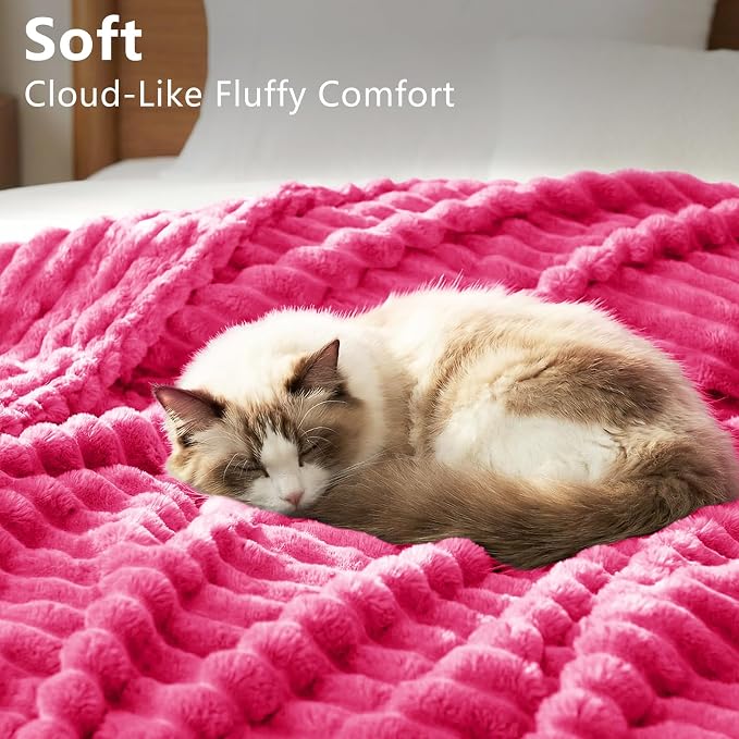 HIMEET Hot Pink King Blanket for Bed, 300GSM Ribbed Fleece, 108 x 90 Inches | Ultra Soft Flannel, All-Season Lightweight Warmth, Generous Bed Coverage & Home Decor, Gift for Men & Women, Machine Washable