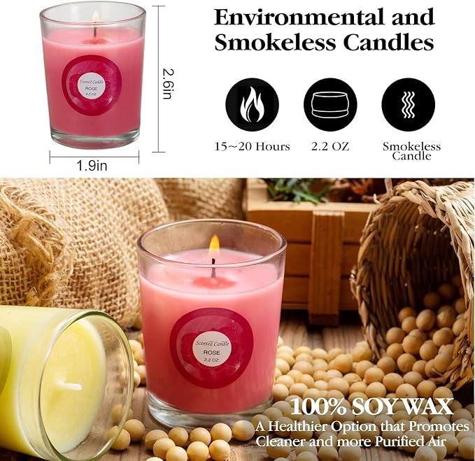 YOROXRG Scented Candles, Jasmine, Rose, Vanilla, Bergamot, fig, Lavender, Lemon, Spring,Strawberry, Rosemary, Aromatherapy Candles,Soy Wax Glass Jar Candle - 20 Pack