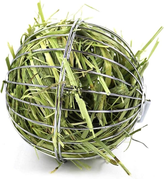 Tfwadmx Rabbit Hay Feeder, Grass Play Hay Ball Chew Toy Stainless Steel Food and Grass Frame Bowls, Small Animals Hay Manger Dispenser for Hamsters Gerbils Chinchillas Guinea Pigs