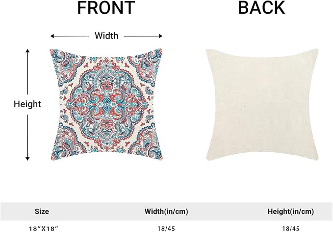 Aqua Teal Boho Pillow Covers 18x18 Inch Set of 2,Burnt Orange Carpet Pattern Throw Pillows Case,Ethnic Design Retro Outdoor Decorative Square Linen Farmhouse Decor Cushion Covers for Sofa Couch