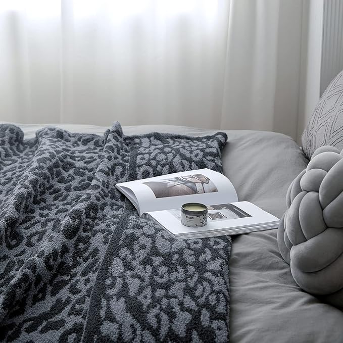 MH MYLUNE HOME Ultra Soft Leopard Throw Blanket, Charcoal Blue, 71"x78" | Reversible Cheetah Print Blanket, Comfy Fluffy Fuzzy Plush Blanket Throws for Couch Bed, Cozy Blankets for Women Gift