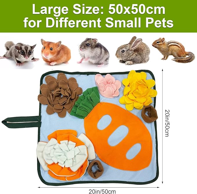 Rabbit Foraging Mat Hay Feeder Toys, Interactive Pet Snuffle Mat Soft Feeding Pad for Bunnies, Washable Bunny Hay Feeder Treat Dispenser Foraging Toys for Rabbits (Size M: 50 * 50cm)