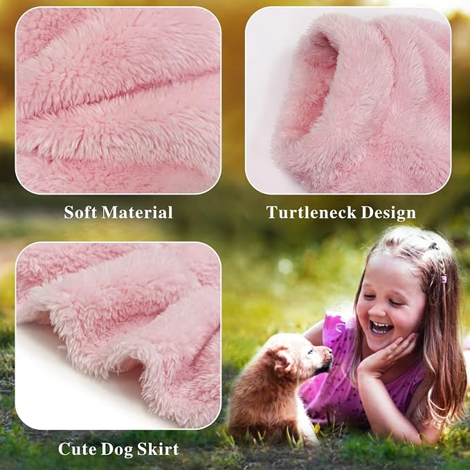 Idepet Winter Dog Dress 2 Pack, Puppy Pet Skirt Small Dogs Girl Clothes | Warm Coral Fleece, Machine Washable, for Indoor Daily Wear, Outdoor Walking, Halloween Christmas Holiday Gift, Easy On & Off