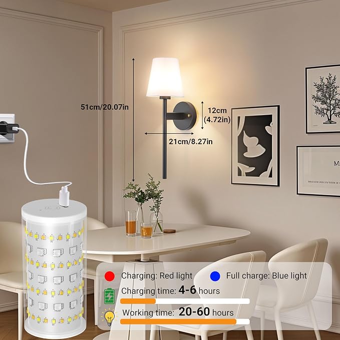 Nekhung Battery Operated Wall Sconce, Peel and Stick Sconces Set of 2 | Wireless Adhesive Stick On Wall Sconce, 10000mAh Rechargeable RGB Bulb with Remote, No Drill Wall Light for Bedroom Decor