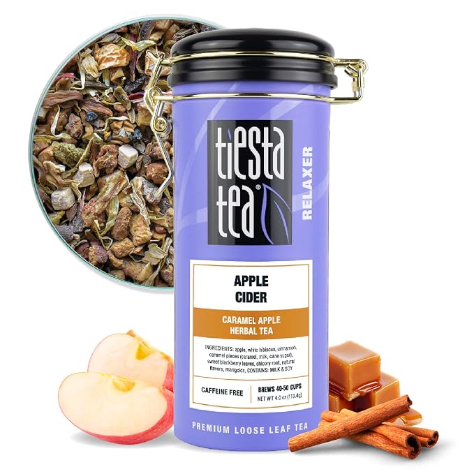 Tiesta Tea - Apple Cider, Loose Leaf, Caramel Apple Herbal Tea, Blend, Non-Caffeinated, Makes Hot or Iced Up to 40-50 Cups, 4oz Refillable Tin