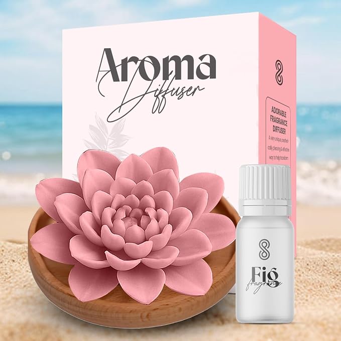 Aroma Diffuser Diatomite Peony Flower Essential Oil Diffuser with Aromatherapy Fragrant Oil for Home, Room Decor Fig Fragrance 10 ML (Diatomite Peony Flower (Pink))