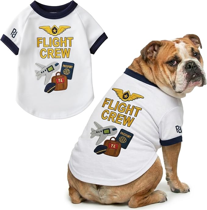 Parisian Pet Dog Flight Crew Shirt - Embroidered Pet Vest - 100% Cotton & Polyester Doggy Shirt - Lightweight Pet Clothes - Sleeved Puppy Costume - White Shirts for Large Dogs - 3XL