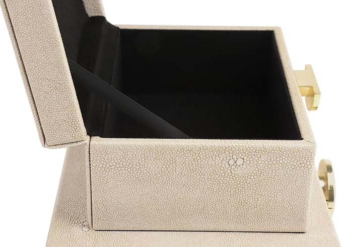 HofferRuffer Faux Leather Jewelry Boxes, Decorative Boxes Storage Accessory Organizer with Gold Hardware Decor, Classic Vegan Leather Set of 2 Pieces (Light Grey)