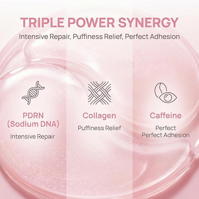 PDRN Pink Caffeine Collagen Eye Patch for Night CareㅣFuller-Looking Eye Area, Under-Eye Puffiness, Dark Circles Care for Smooth, Radiant & Youthful-Looking | Korean Skincare, K-Beauty (2PC)