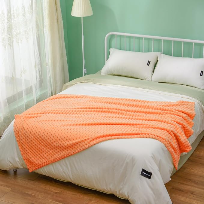 Excervent Hexagon Jacquard Throw Blanket for Bed, 50x70 Inches, Orange | Decorative Fuzzy Flannel Fleece Throw Blanket for Sofa Bed Couch, Super Soft Cozy, Suitable for All Seasons