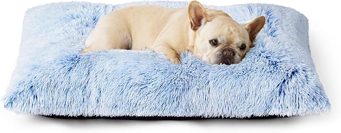 EHEYCIGA Fluffy Dog Crate Bed for Medium Dogs, Plush Crate Pad, Blue | Calming Anti Anxiety Medium Dog Bed, Washable Soft Warm Faux Fur Crate Mat with Non-Slip Bottom