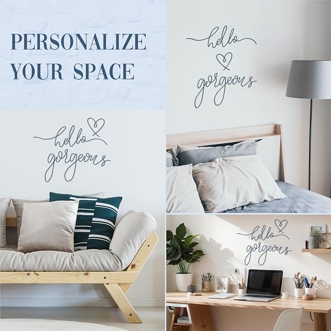 Hicarer Metal Hello Gorgeous Wall Art Minimalist Wall Decor,Blue,Classic | for Bedroom Bathroom Living Room Dressing Room Salon Vanity Office Home Decoration, Easy to Install