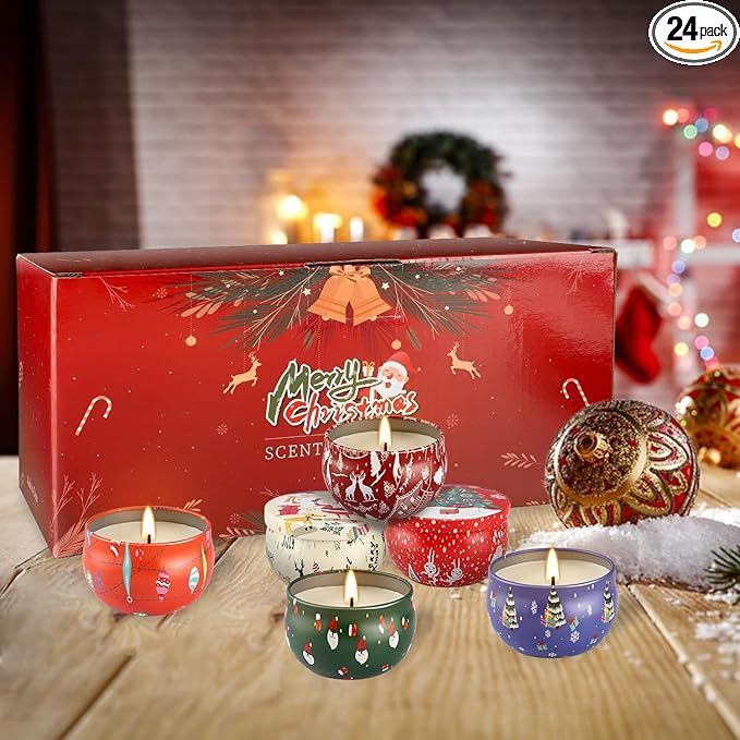 WPONSZU 24 Pack Christmas Scented Candles Gift Set for Woman, Jar Candle, 2.5 oz Soy Wax Tin Candle-Ideal Gift for Travel Home Décor