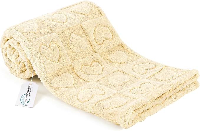 gogobunny Pet Blanket for Dogs Cats, 300GSM Ultra Soft Coral Fleece Blanket, Washable Small Dog Cat Blanket, Calming Crate Mat, Furniture Protector for Couch Bed Car Seat, Beige, 30x40IN