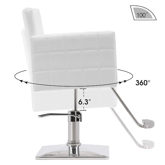 BarberPub Salon Chair for Hair Stylist, Hydraulic Stylist Chair, Adjustable Height, PVC Leather, 360 Degrees Swivel, Barbershop, Home Salon, Adult 8821 (Pure White)