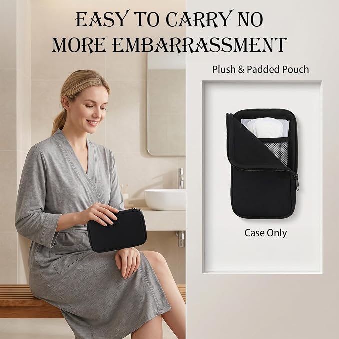 Portable Tampon Organizer Bag, Period Bags, Holder & Storage Case with Zipper for Travel, Discreet Waterproof Friendly Feminine Products Pouch for Women Purse (Black)