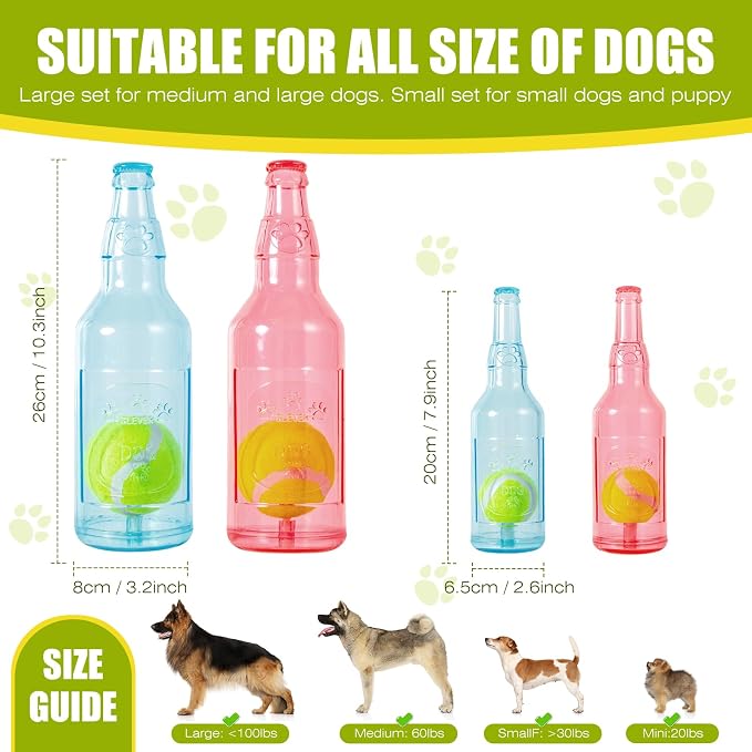 Dog Toy, Dog Squeak Toy, Floating Dog Toy, Interactive Fetch Toy for Play and Training, Bottle Shape with Tennis Ball Inside (Set of Two Large)