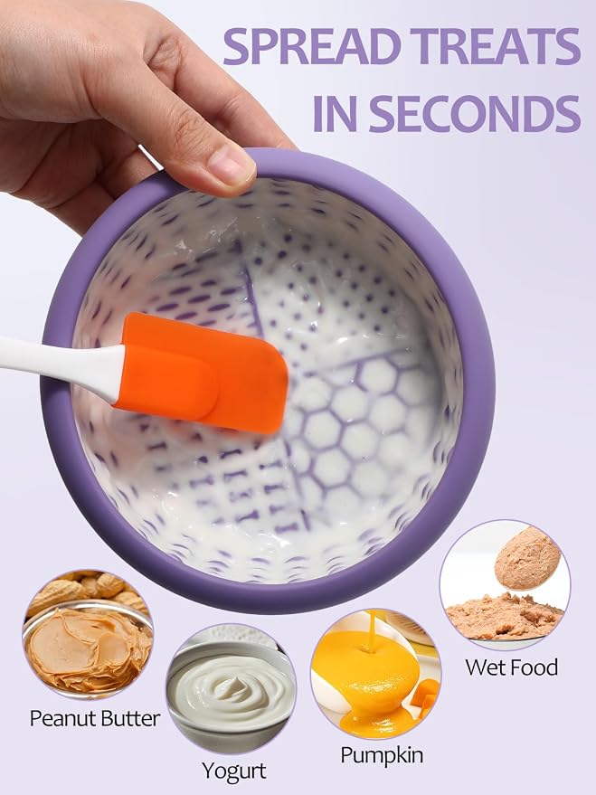 Dog Lick Bowl for Large Dogs, Lick Mat, Slow Feeder Lick Bowl with Brush and Scraper,Strong Suction, Freeze Licking Bowl for Anxiety Relief, Enrichment & Distraction, Dishwasher Safe 7.6 * 3.5 inch