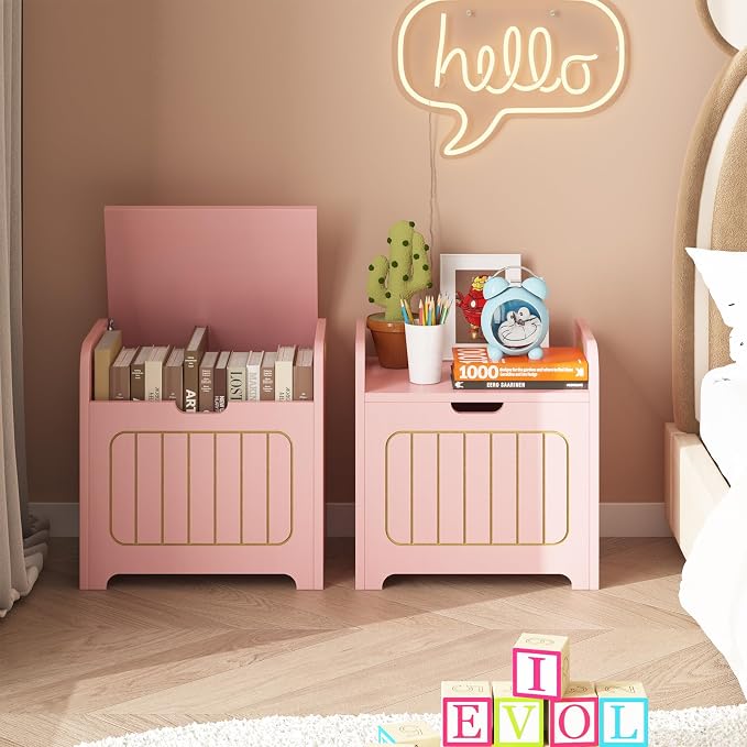 Aenuert Storage Chests, Small Cube Organizer Box,Wooden Entryway Storage (Pink, With Handle)