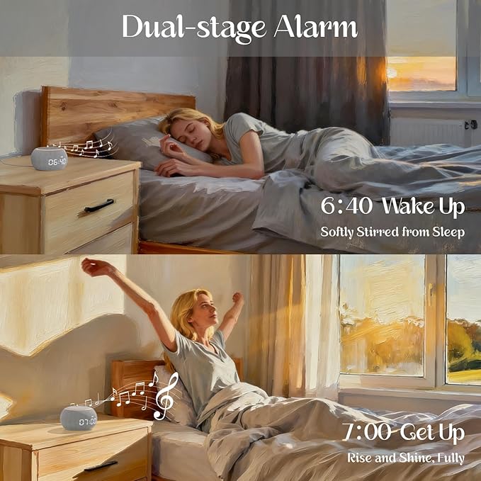 Sound Machine for Sleep White Noise Machine for Adults Night Light, Luna Pro 507 Soothing Sounds, Dual-stage Alarm&Snooze, Smart App Control Custom Buttons, Dimmable Clock Timer for Baby Kids