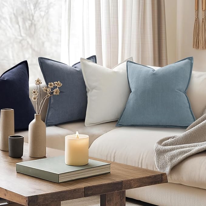 Throw Blue Pillow Covers 18x18 Set of 2 Chenille Pillow Covers with Elegant Design Soft and Luxurious Decorative Throw Pillows for Couch, Bed, and Home Decor, Light Blue