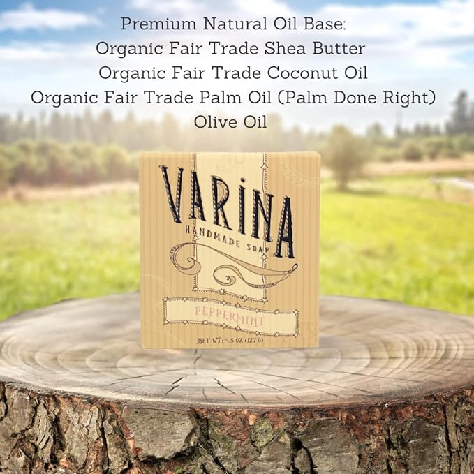 Organic Peppermint Bar Soap - Gentle Cleansing for Sensitive Skin, Herbal and Mint - 3 Pack