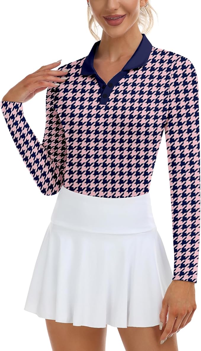 Soneven Womens Golf Shirts Moisture Wicking V Neck Long Sleeve Polo Shirts Collared Tops