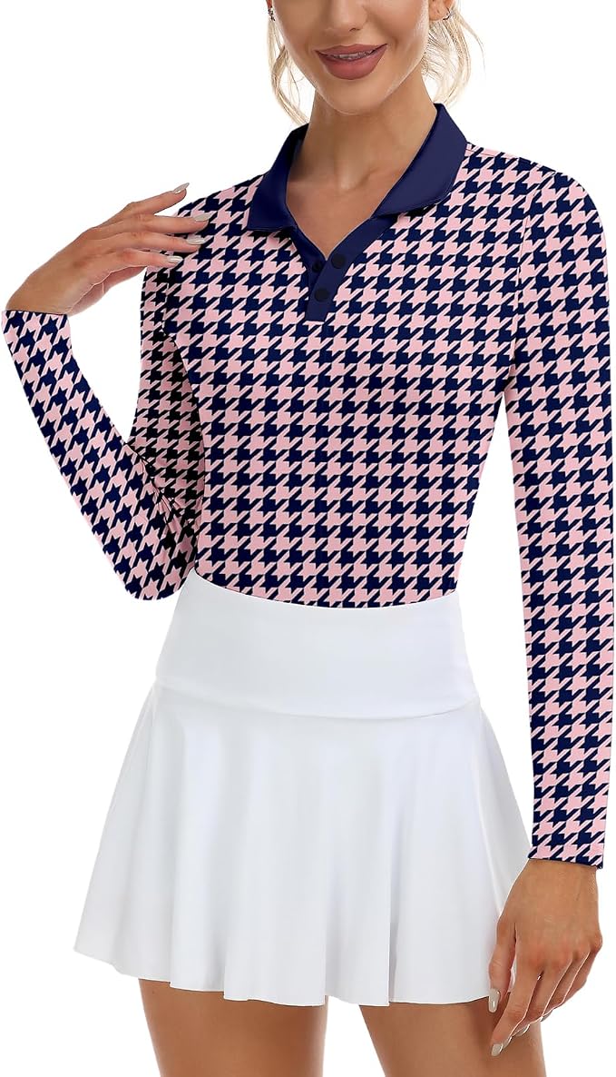 Soneven Womens Golf Shirts Moisture Wicking V Neck Long Sleeve Polo Shirts Collared Tops