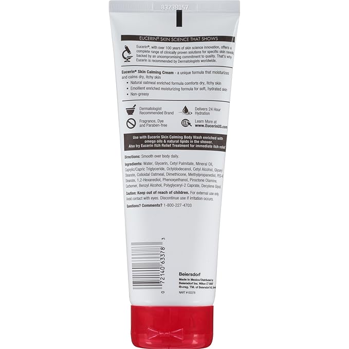 Eucerin Skin Calming Cream - Full Body Lotion for Dry, Itchy Skin, Natural Oatmeal Enriched - 8 oz. Tube (Pack of 3)