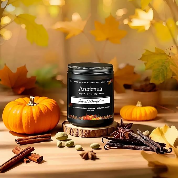 Spiced Pumpkin Candles – Fall Scented Candles with Pumpkin & Festive Spice, Autumn Candle for Home Décor, Cozy Seasonal Holiday Candle Gift for Women & Men