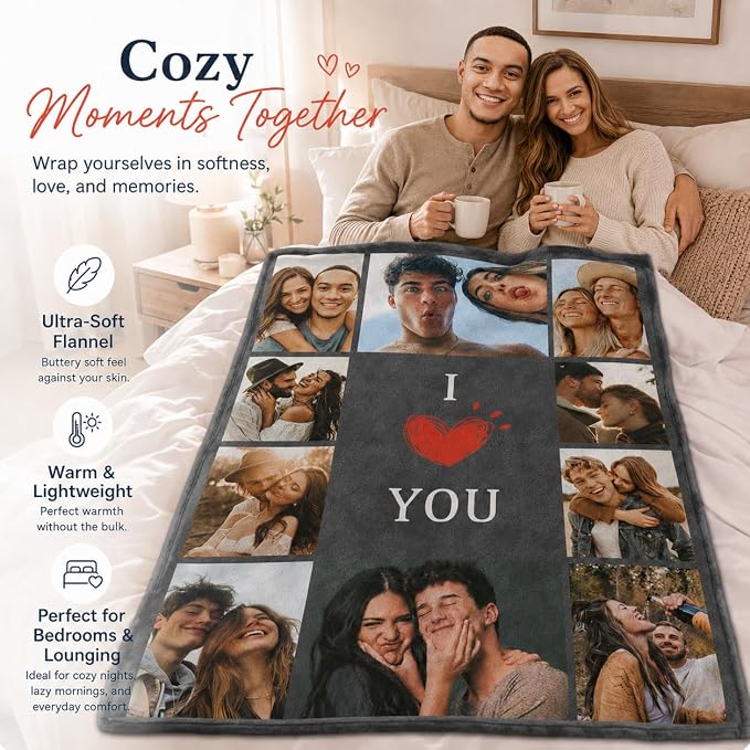 Custom Blanket with Photo I Love You Girlfriend Boyfriend Blankets Gift,Personalized Picture Blanket for Mom Dad,Husband Wife Anniversary Birthday Gifts,Ultra Soft Fleece Bed Blanket
