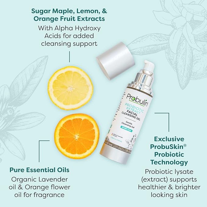 Probulin Probiotic Extract Facial Cleansing Gel - Exfoliates and Cleanses - 3.38 fl oz