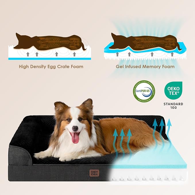 EHEYCIGA Orthopedic Dog Bed Medium Size Dogs, Memory Foam Dog Bed with Washable Removable Cover, Waterproof Pet Sofa Couch for Crate with Nonskid Bottom, 30x20x6, Black | Small Dog Sofa with Washable Removable Cover, Waterproof Pet Couch for Crate with...