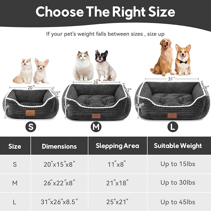 Zerbuger 20in Dark Grey Rectangle Cat Dog Bed Machine Washable Sofa | Sleeping for Large Medium Small Pets Indoor Outdoor, Non-Slip Bottom Soft Puppy Bed Durable Orthopedic Calming Pet Cuddler